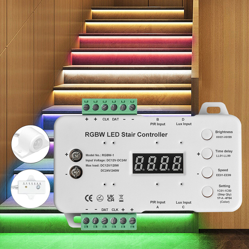 RGBW Colorful Step Light LED Motion Sensor Stair Tread Lights Controller RGBW Colorful Step Light LED Motion Sensor Stair Tread Lights Controller